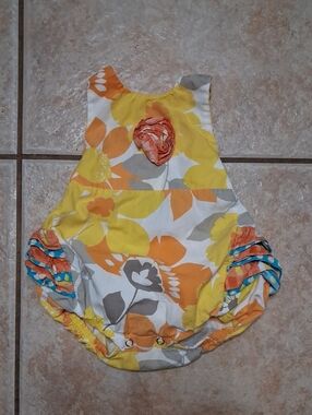 Jelly The Pug Yellow & Orange Floral Diaper Cover Romper